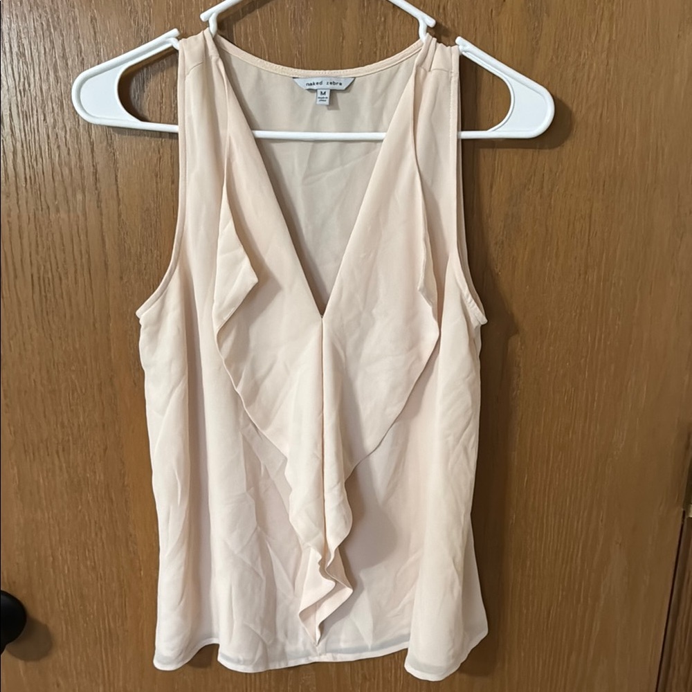 Naked Zebra Cream Ruffled Sleeveless Blouse
